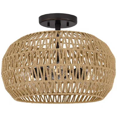 Quoizel Casablanca 16" Wide Bronze Natural Rope 3-light Ceiling Light