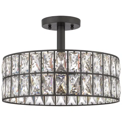 Quoizel Coffman 14" Wide Western Bronze Crystal Drum Ceiling Light In Black