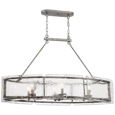 Quoizel Fortress 39" Wide Mottled Silver 6-light Oval Chandelier