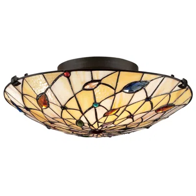 Quoizel Graham 16.5" Wide Bronze And Tiffany Style Glass Ceiling Light