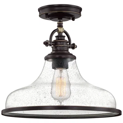 Quoizel Grant 13 1/2" Wide Bronze Glass Dome Semi-flush Mount
