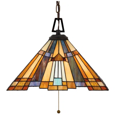 Quoizel Inglenook 17" Tiffany-style Art Glass Pull-chain Pendant Light