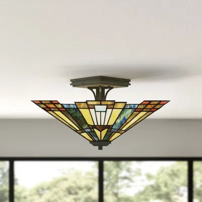 Quoizel Inglenook 2 - Light 14" Unique/statement Cone Semi Flush Mount In Bronze
