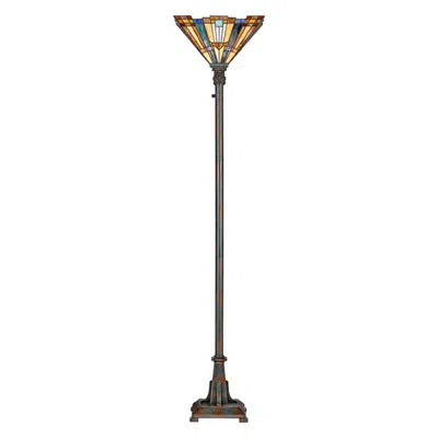 Quoizel Inglenook 73" High Tiffany-style Glass Bronze Floor Torchiere