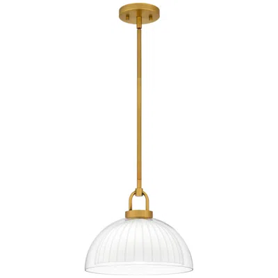Quoizel Jansen 12"w Brushed Gold Mini Pendant W/ Glass Shade In White