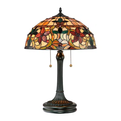 Quoizel Kami Floral 23" Vintage Bronze Tiffany-style Glass Table Lamp In Multi