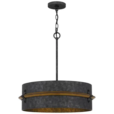 Quoizel Lariat 21" Wide 3-light Old Black Metal Drum Pendant