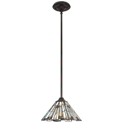 Quoizel Lighting Maybeck 8" Wide Bronze Tiffany Glass Mini-pendant In Black
