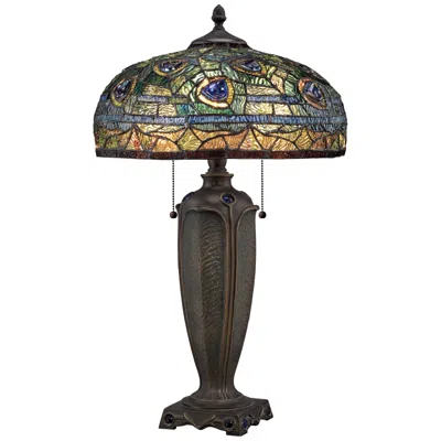 Quoizel Lynch 26" Tiffany-style Peacock Glass Table Lamp
