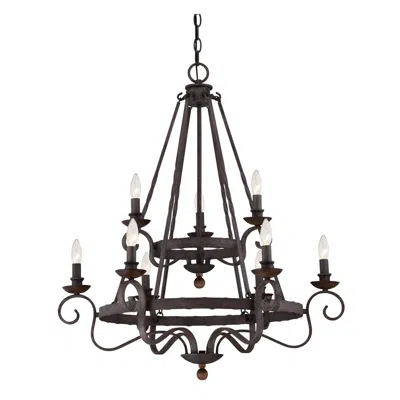 Quoizel Noble 32" Wide 2-tier Scroll Arm Rustic Black Chandelier