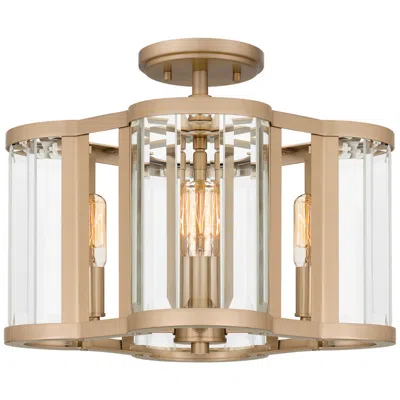 Quoizel Renee 15" Wide 4-light Bronze-gold Beveled Glass Ceiling Light