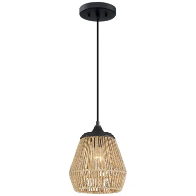 Quoizel Romain 8 3/4" Wide Earth Black And Rattan Fiber Mini Pendant