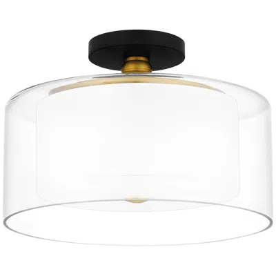 Quoizel Rowland 14" Wide Matte Black Dual Glass Ceiling Light