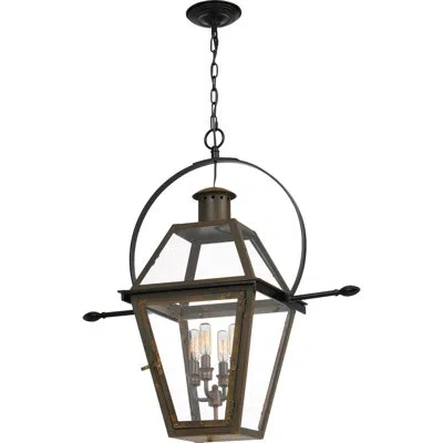 Quoizel Rue De Royal 4-light Industrial Bronze Pendant In Aged Copper
