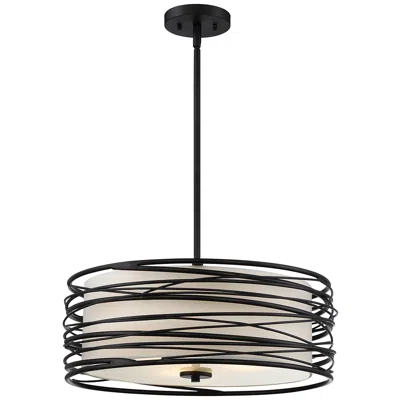 Quoizel Spiral 20" Wide Mystic Black And White Drum Pendant Light