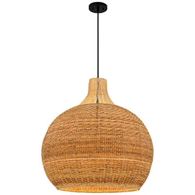 Quoizel Sycamore 28" Matte Black And Natural Rattan Dome Pendant Light