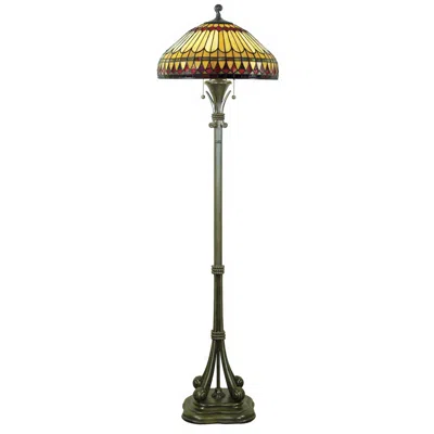 Quoizel Tiffany-style Floor Lamp With Handcrafted Feather Glass Shade In Multi