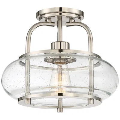 Quoizel Trilogy 12" Wide Brushed Nickel Seeded Glass Ceiling Light