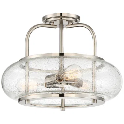 Quoizel Trilogy 16" Wide Brushed Nickel Seeded Glass Ceiling Light