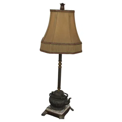 Pre-owned Quoizel Vintage Brass Teapot Lamp By  In Brown