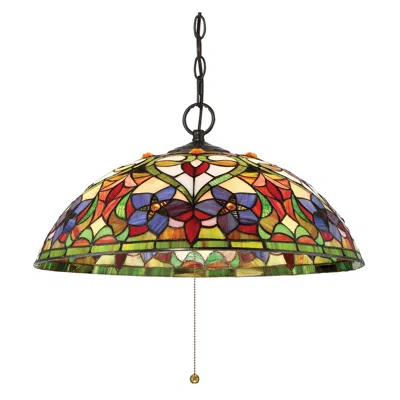 Quoizel Violets 20" Wide Bronze Tiffany-style Glass Pendant Light