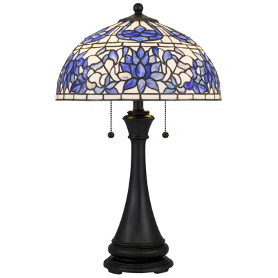 Quoizel Wisteria Bloom 2-light Matte Black Table Lamp In Blue