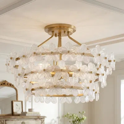QUOIZEL WRIGHT 4-LIGHT BRUSHED GOLD SEMI-FLUSH MOUNT