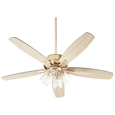 Quorum 52" Breeze Aged Brass Ceiling Fan W/ Black And Oak Blades