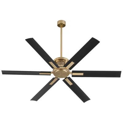 Quorum 65"  Zeus Aged Brass Ceiling Fan W/ Matte Black Blades
