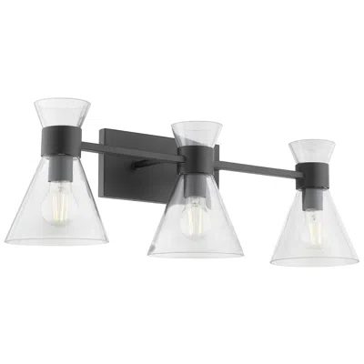 Quorum International Beldar 3lt Matte Black W Clear Glass Vanity Light