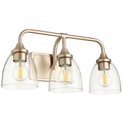 Quorum International Enclave 3lt Aged Brass W Seeded Glass Vanity Light In Gold