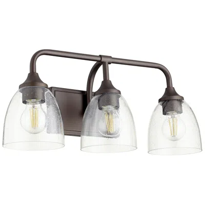 Quorum International Enclave 3lt Oiled Bronze W Seeded Glass Vanity Light In Gray