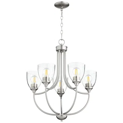 Quorum International Enclave 5lt Satin Nickel W Seeded Glass Chandelier In Silver