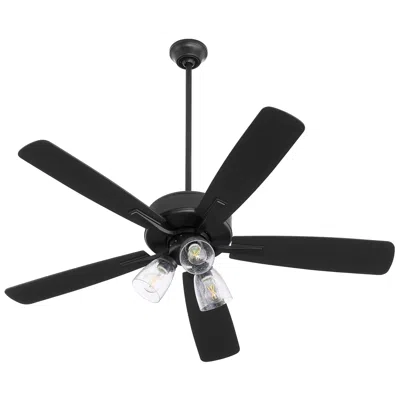 Quorum International Ovation 3 Lt Matte Black Ceiling Fan - Seeded Glass