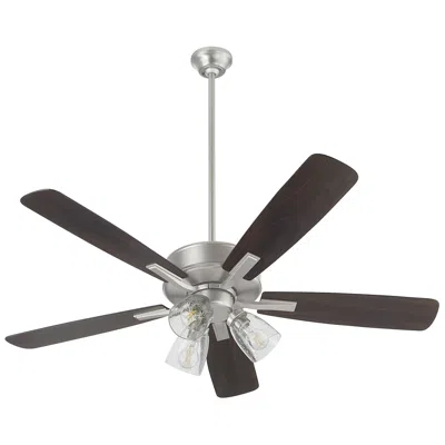 Quorum International Ovation 3 Lt Satin Nickel W Walnut Blades Ceiling Fan In Brown