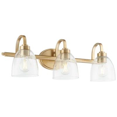 Quorum International Reyes 3lt Aged Brass W Clear Seeded Glass Vanity Light