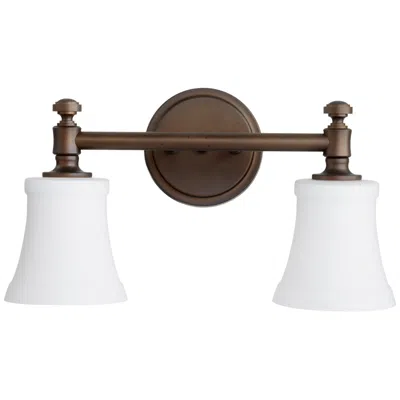 Quorum International Rossington 2lt Oiled Bronze W Satin Opal Vanity Light In Brown