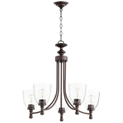 Quorum International Rossington 5lt Oiled Bronze W Seeded Glass Chandelier In Black