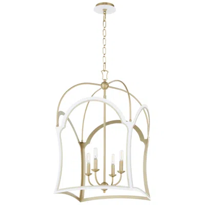 Quorum International Tiffany 4lt Studio White W Aged Brass Lantern