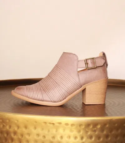 Qupid Faux Leather Strap Front Bootie In Taupe In Beige