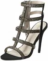 Qupid Lattice Heel In Black/gold In Multi
