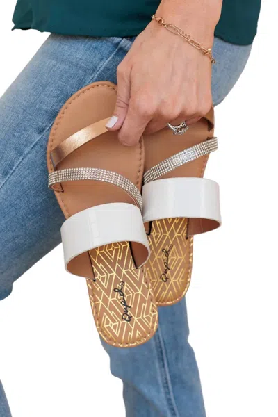 Qupid Women's Athena Sandals In White Croco Pu In Brown
