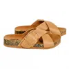 Qupid Women's Buckle X-band Slip On Sandals In Tan In Multi