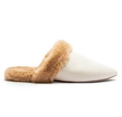 Qupid Women's Eskimo Flates Pleather Fur Lined Mules In Off White