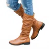 Qupid Women's Slouchy Crinkle Boots In Cognac In Green