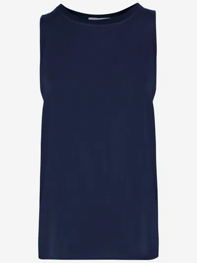 Q-wins Q Wins Sleeveless Top In Stretch Cotton In Blue