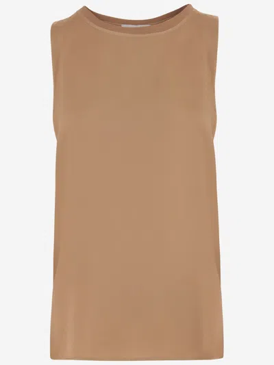 Q-wins Q Wins Sleeveless Top In Stretch Cotton In Brown