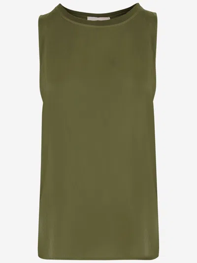 Q-wins Q Wins Sleeveless Top In Stretch Cotton In Green
