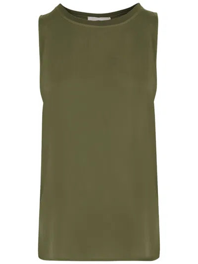 Q-wins Sleeveless Stretch Cotton Top In Green