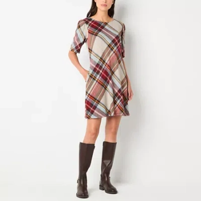 R&k Originals Womens Short Sleeve Plaid Shift Dress In Gray